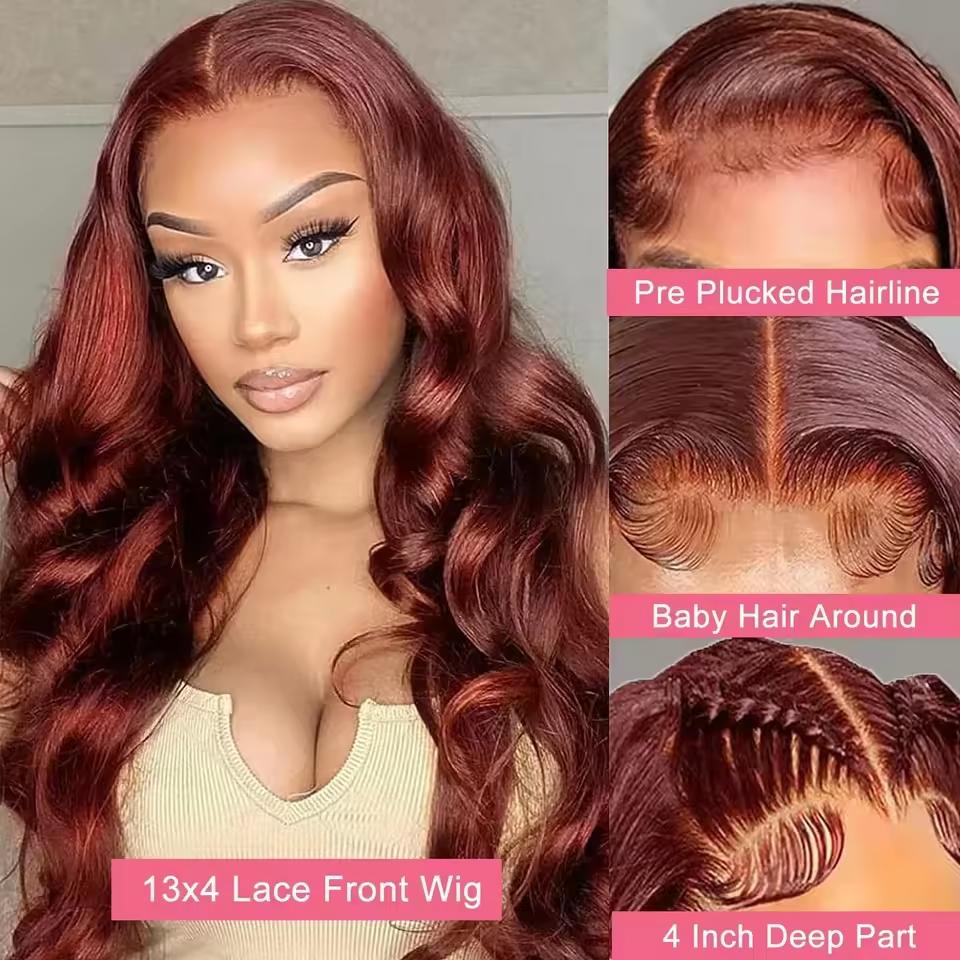 [Hot]Bling Hair 30 32 Inch Reddish Brown Body Wave 13x4 Human Hair Lace Front Wig #33 Colored Brazilian Transparent 13x6 Lace Frontal Wig For Women