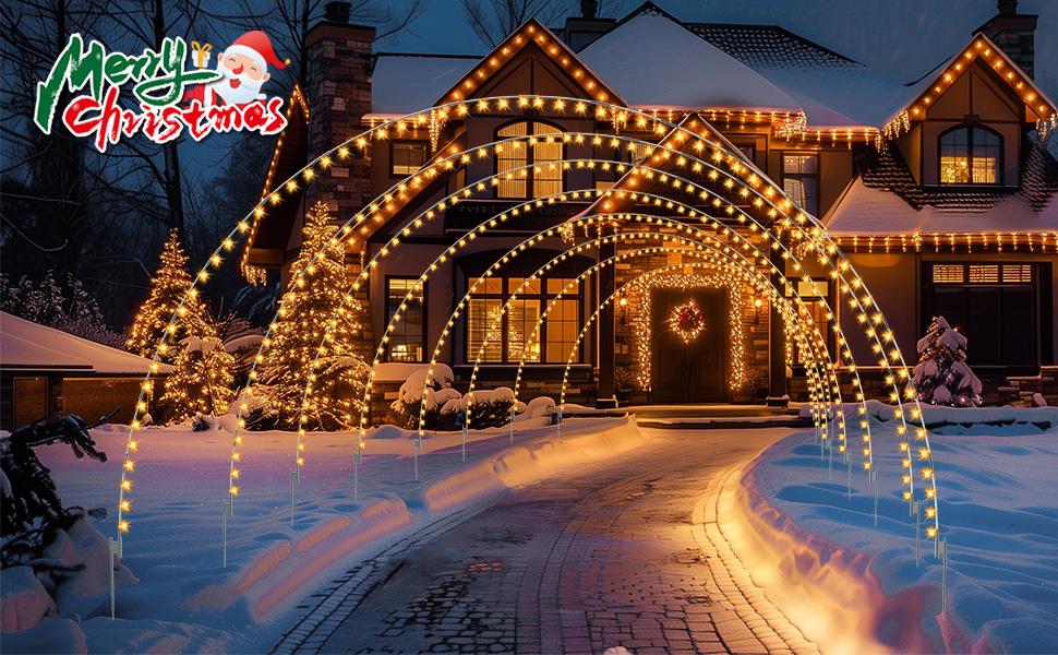 Brightown 3 Pack Christmas Archway Outdoor,24FT 300LEDs Christmas Light Arch with 8 Light Modes, Simple and Easy Assembly, Customizable & Reusable,Mulit-Color