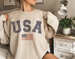 Vintage USA Sweatshirt, Retro Americana Top, Varsity American Flag Sweater, October Birthday Gift for Wife, Patriotic Christmas Gifts