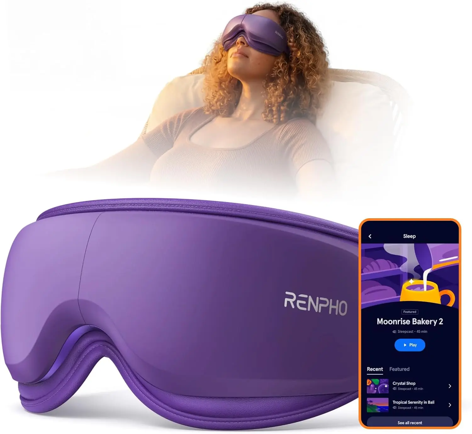 Renpho Eyeris Zen Eye Massager with Heat, Headspace Bluetooth Stress Reliever, Relaxation Aid for Self Care & Mental Health, Rechargeable with Storage Bag, ABS, Self Care Products, Relaxing Gifts