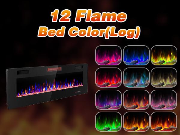 R.W.FLAME Electric Fireplace Inserts, in-Wall Recessed & Wall Mounted 750/1500W Heater, Touch Screen, Remote Control with Timer, Adjustable Flame Color and Speed, 30"~68", Black