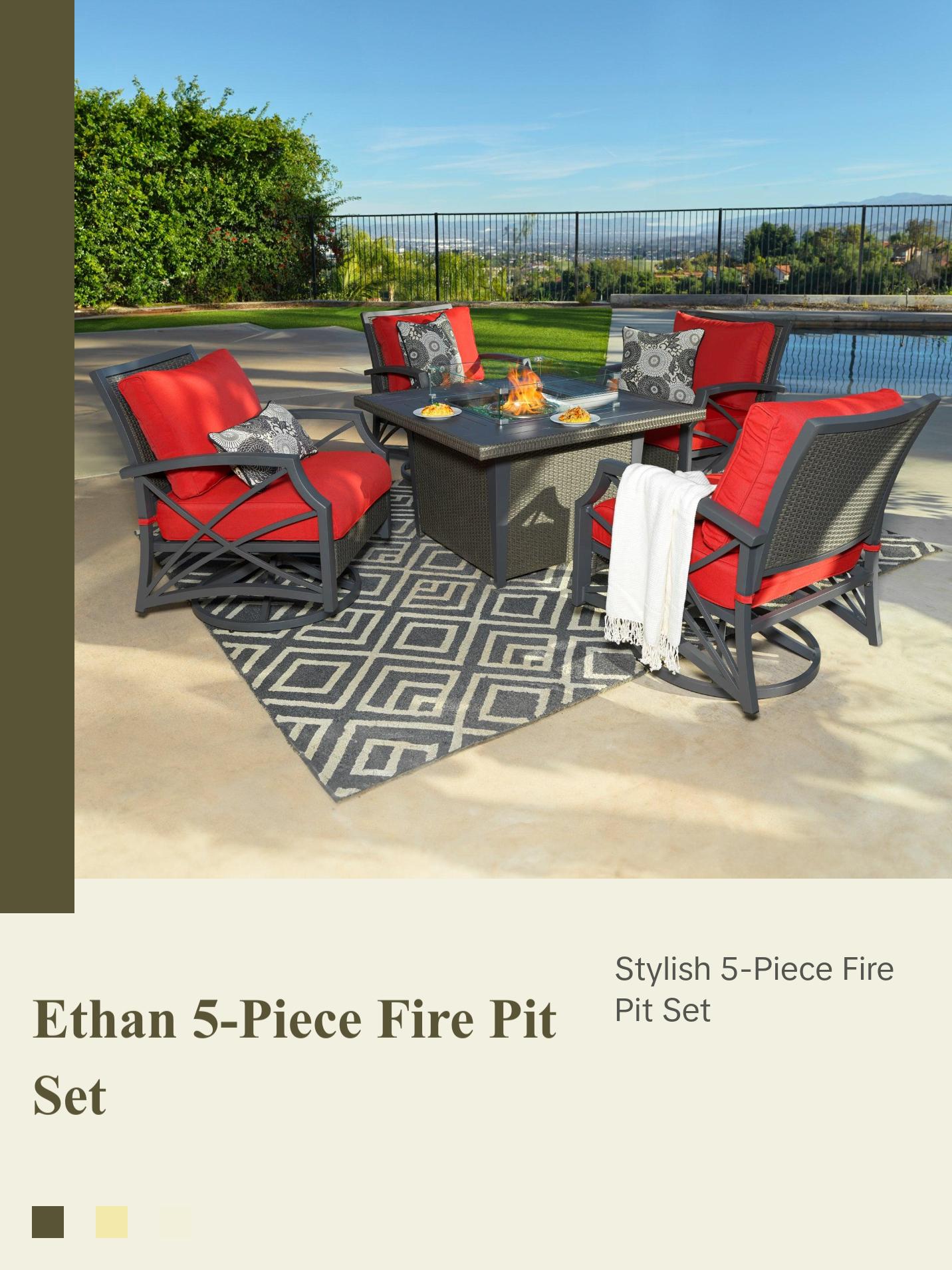 Ethan 5-Piece Outdoor Fire Pit Table Set for Patio