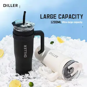 40 ounce vacuum insulated travel thermos, equipped with a straw, lid, and convenient handle, specially designed for car use, suitable for hot coffee, iced coffee, freshly squeezed juice, fragrant tea, and even cool beer. Ideal Valentine's Day or