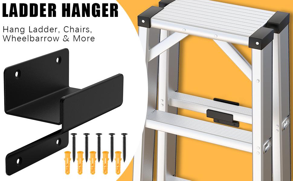Ladder Hanger Steel Wall Mount Wheelbarrow Hanger for Garage Wall Heavy Duty Wall Mount for Ladder Folding Chair Stroller Storage Black Adjustable Strap Hook Adjustable Hangable Organiser