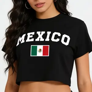 Women's Mexico Flag Graphic Baby Tee Y2K Slim Fit Crop Top Retro Streetwear Short Sleeve T-Shirt