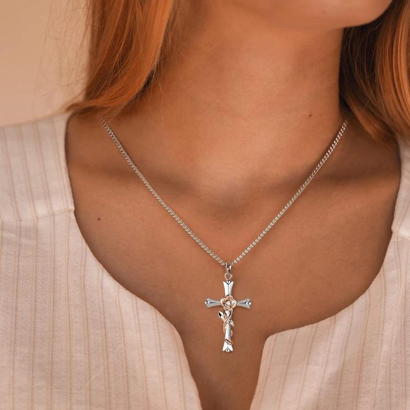 Cross Rose Flower Necklace for Women Elegant Temperament Pendant Necklaces Jewelry for Teen Valentine's Day Birthday Anniversary Gifts for Ladie Wife Cross Rose Flower Necklace for Women Elegant Temperament Pendant Necklaces Jewelry for Teen Valentine's Day Birthday Anniversary Gifts for Ladie Wife
