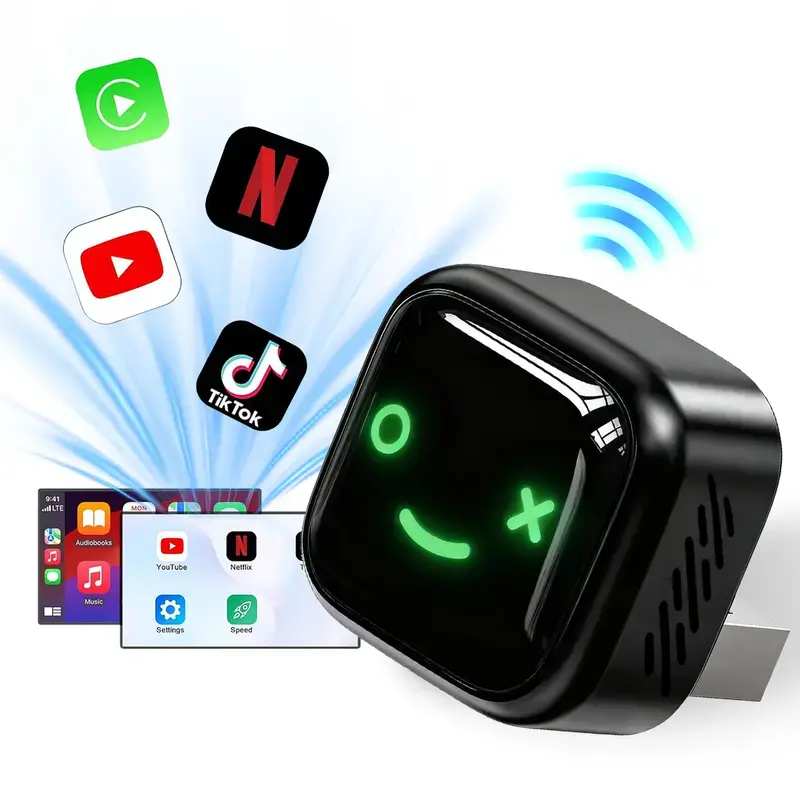 2026 Upgraded Wireless CarPlay Adapter - 2-in-1 Stable Connection CarPlay & Android Auto, WiFi Plug & Go, All Seasons Compatible with Portable In-Car Displays, Smart Navigation, Seamless Entertainment, Dual Os Support