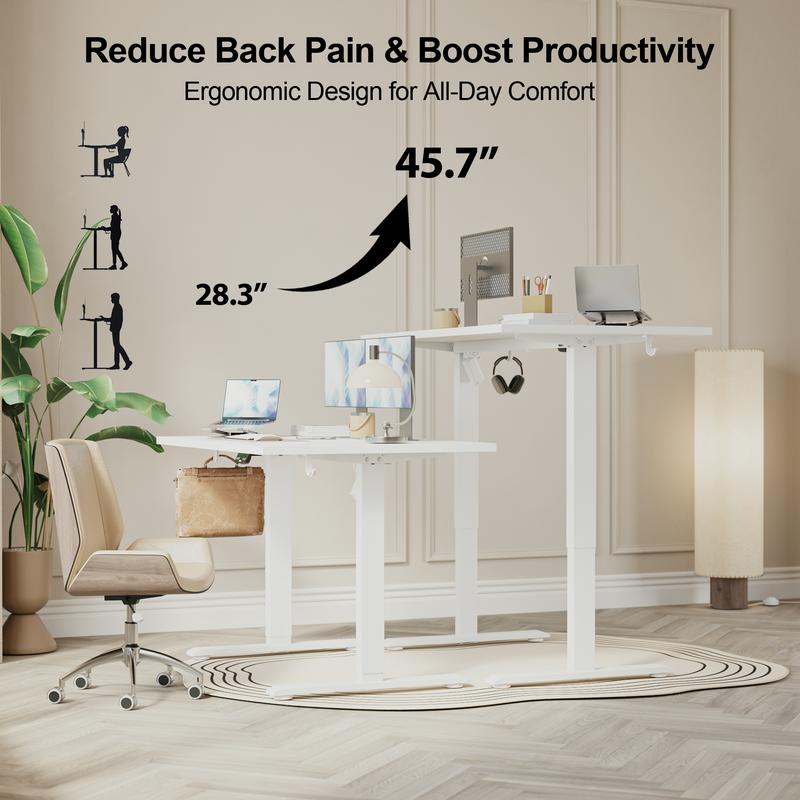 Agilestic 47.2 Inch Electric Height Adjustable Standing Desk, Ergonomic Home Office Desk with Memory Preset, Sit to Stand Computer Desk with Hooks