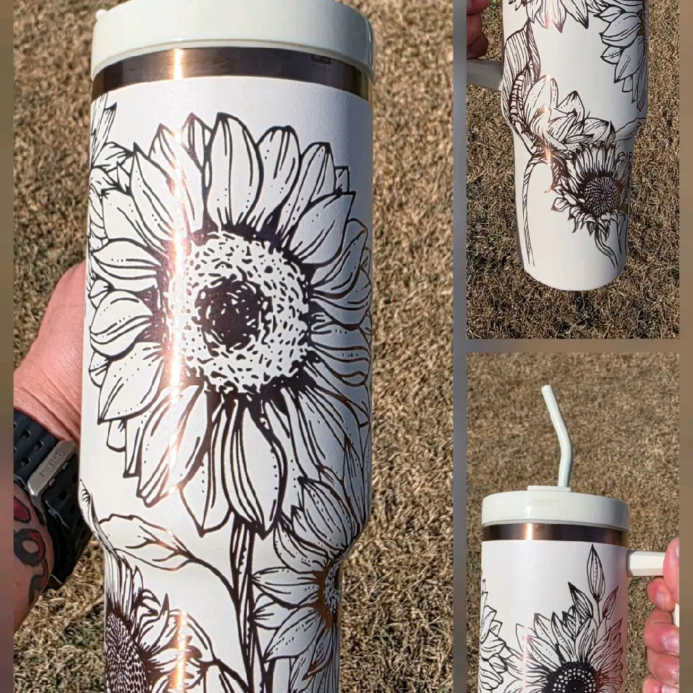 40oz Sunflower Tumbler, Laser Engraved Tumbler