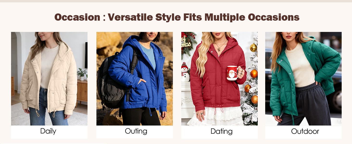 Ommig Women's Quilted Winter Warm Short Puffer Jacket Long Sleeve Zip-up Cozy with Hoods and Pockets in Multiple Colors