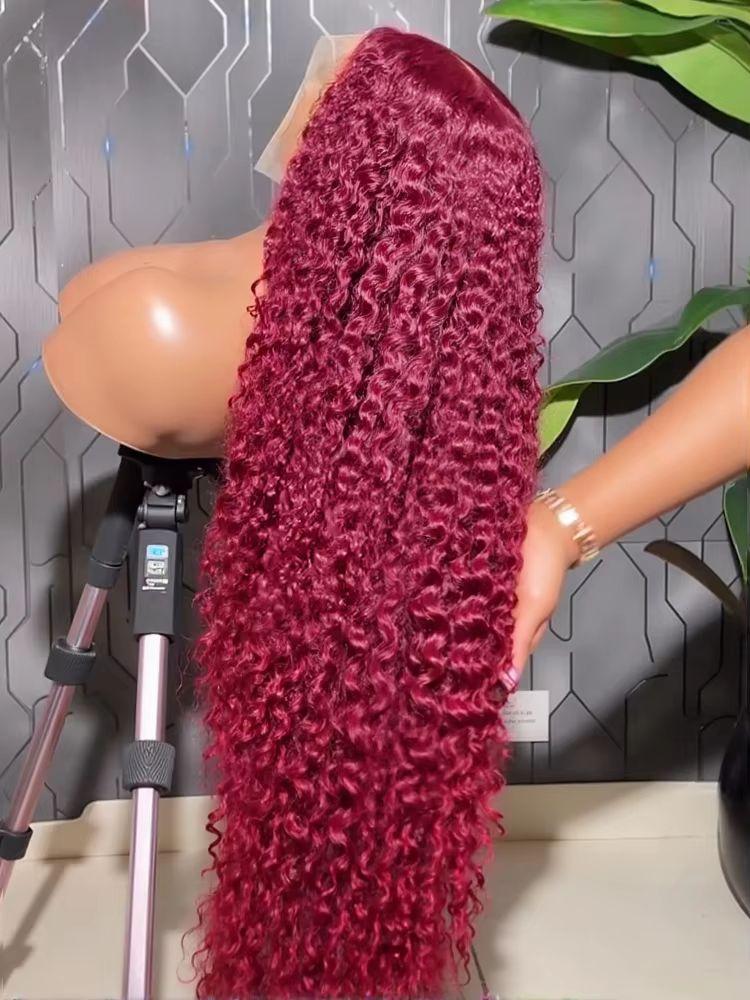 13x6 Hd Colored 99j Burgundy Lace Frontal Human Hair Wig 30 32 Inch Brazilian Water Wave Curly Red Wigs 13x4 Deep Wave Frontal Wig 100% Human Hair Quality On Sale