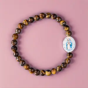 HOLY WATER MEN'S MIRACULOUS MEDAL BRACELET IN TIGERS EYE