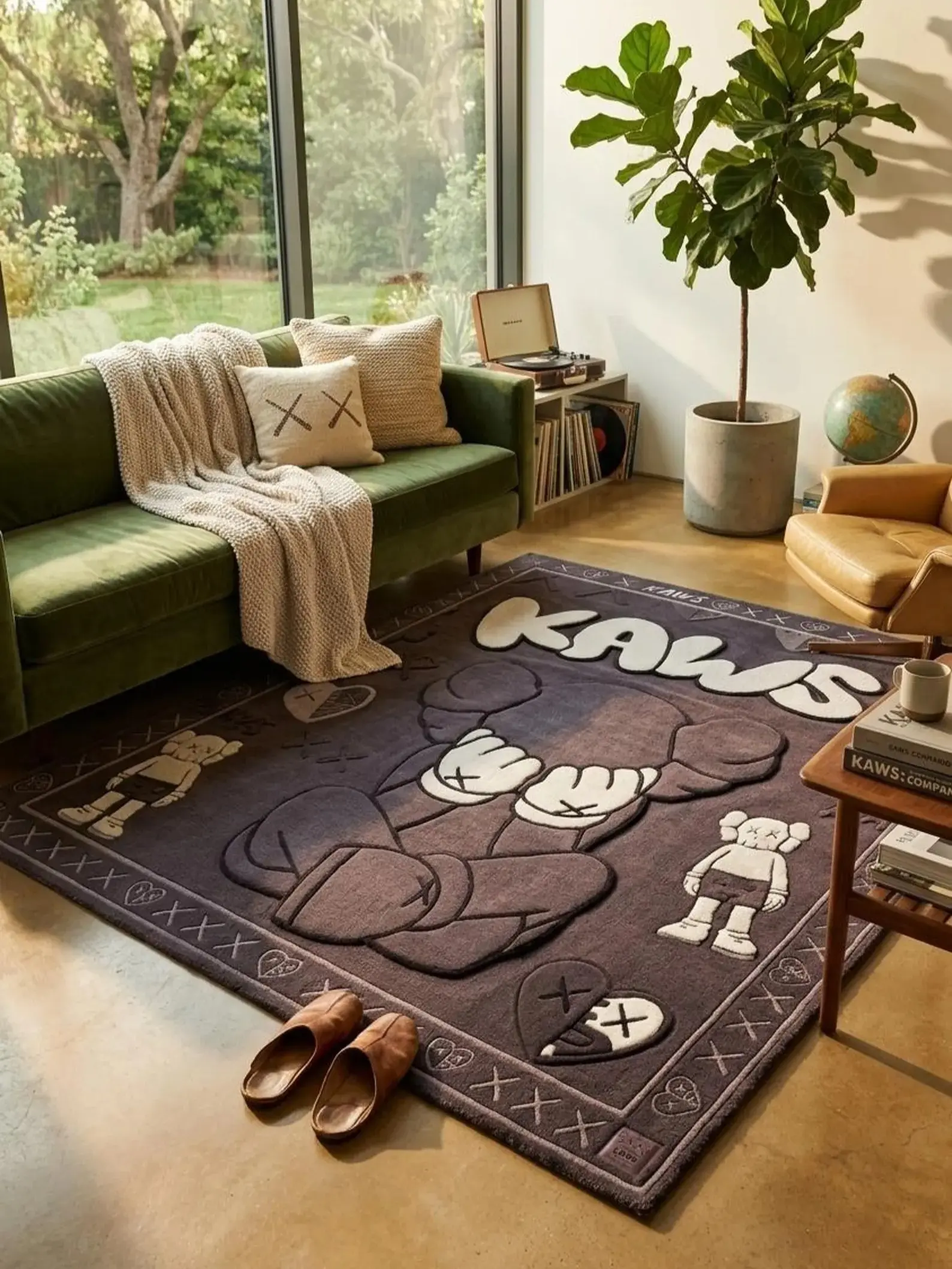 KAWS Inspired Hand-Knotted Area Rug, Abstract Purple-Black Design, Luxury Hypebeast Home Decor