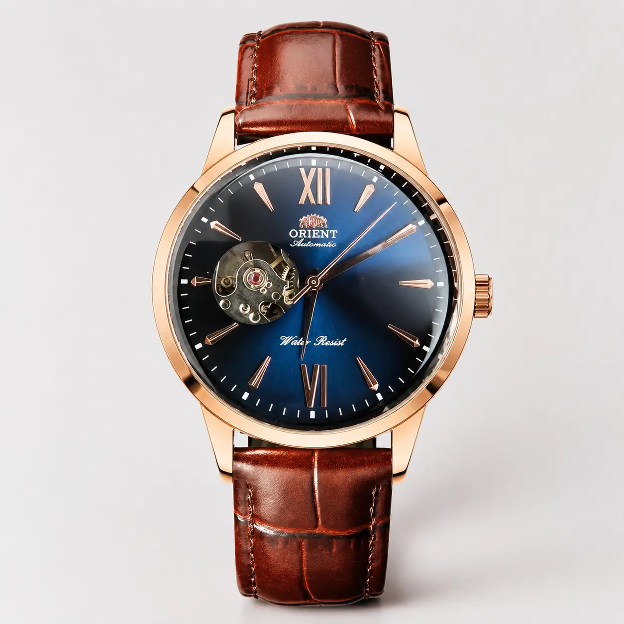 Men's Classic Skeleton Watch, Elegant Fashionable Automatic Mechanical Wristwatch with Rose Gold-Tone Barrel Case and Brown Leather Strap, Elegant Watch, Fashionable Wristwatch, Analog, Automatic Mechanical Movement, Classic Fashion Men's Watches