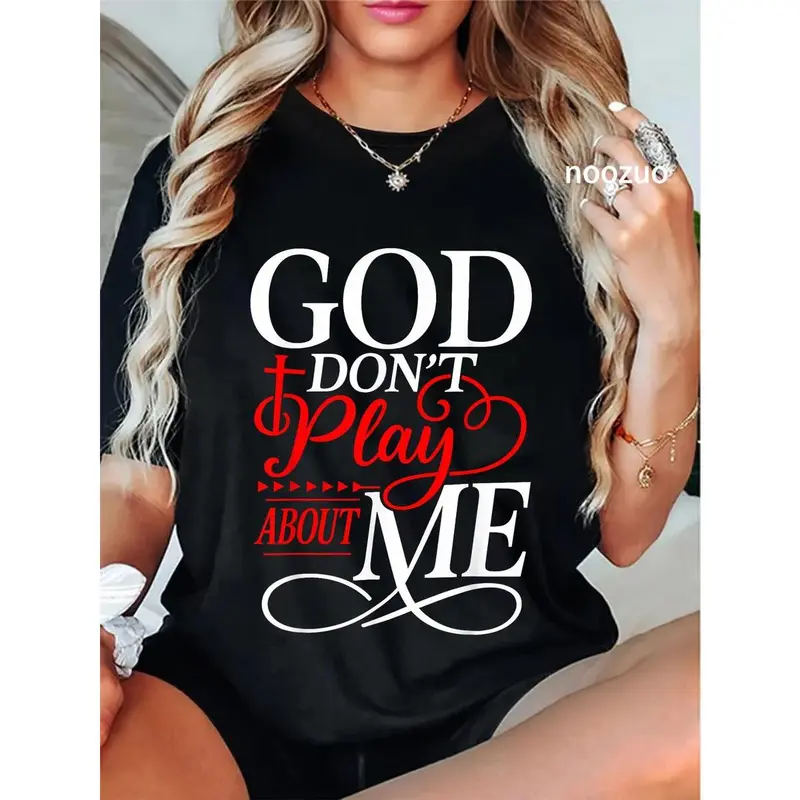 Noozio 100% Cotton God Dont Play About Me Inspirational Faith T-Shirt Christ Christian Tops Whimsical Playful Design for Men Women Youth plus  size  top