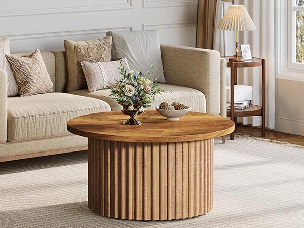 Tribesigns 31.5" Round Coffee Table, Farmhouse Circle Coffee Table with Metal Base, Modern Wood Accent Center Table for Living Room, Home Office