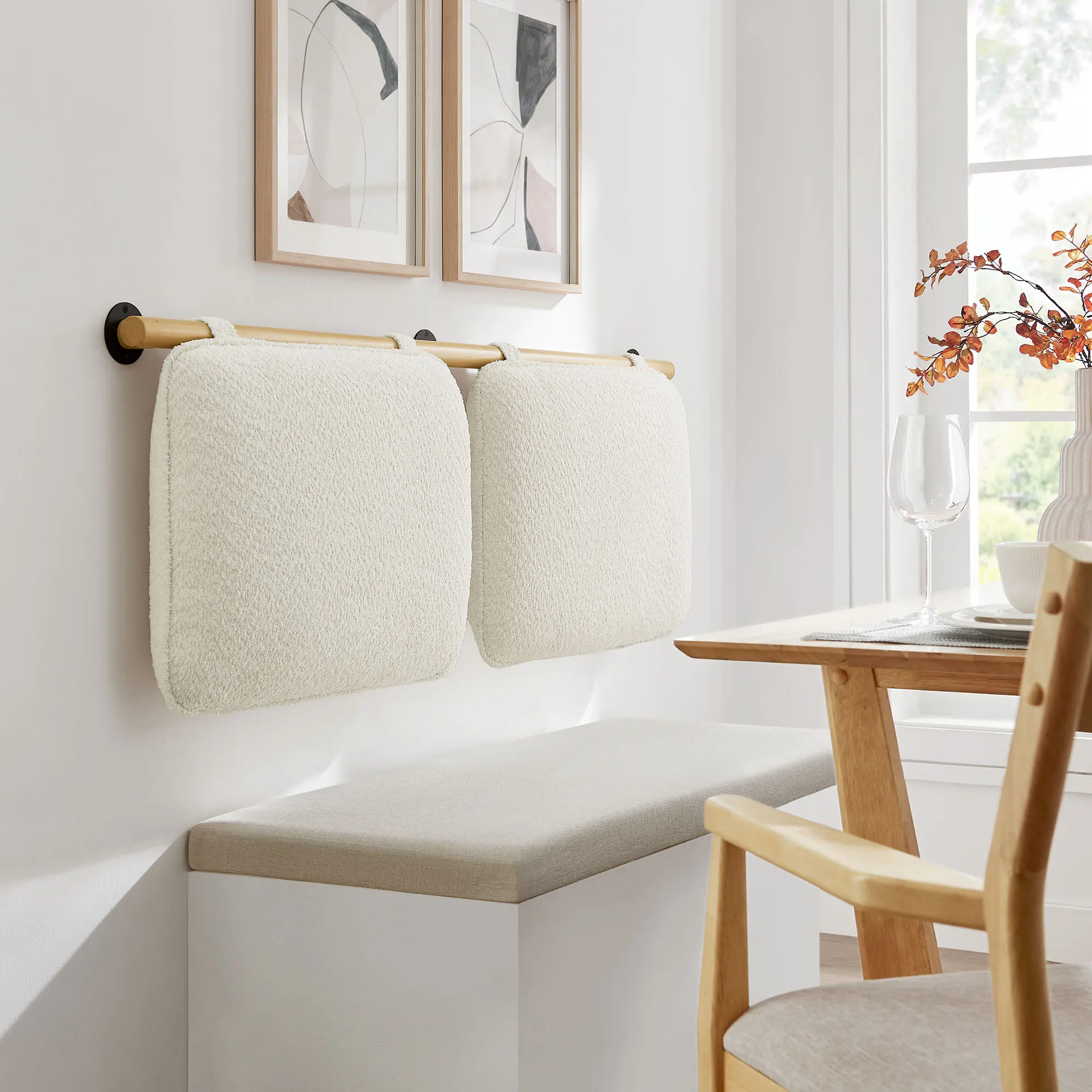 Anela Wall-Mounted Chenille Fabric Full Headboard, Cream Natural Color, Indoor Furniture Headboard for Bed Frames, Fabric Headboard