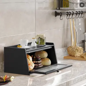 Wood Bread Box for Kitchen Counter, Single Layer Bamboo Large Capacity Food Storage Bin