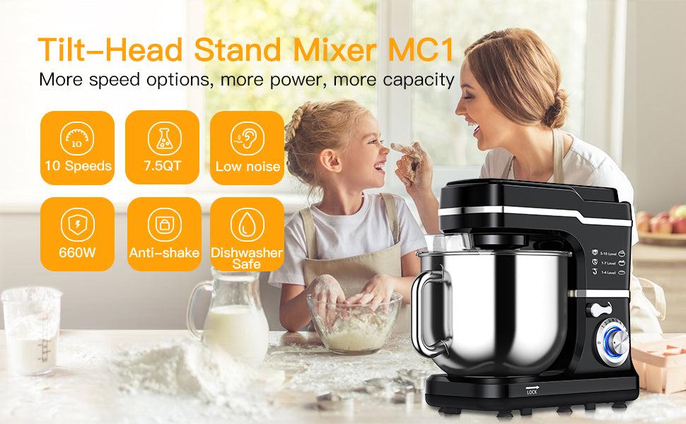 GARVEE 7.5 QT Professional Electric Stand Mixer - 660W 10-Speed Kitchen Mixer with Stainless Steel Bowl, LED Light, and Dishwasher-Safe Accessories in Black or Silver for Versatile Baking and Cooking. GARVEE 7.5 QT Professional Electric Stand Mixer - 660W 10-Speed Kitchen Mixer with Stainless Steel Bowl, LED Light, and Dishwasher-Safe Accessories in Black or Silver for Versatile Baking and Cooking.