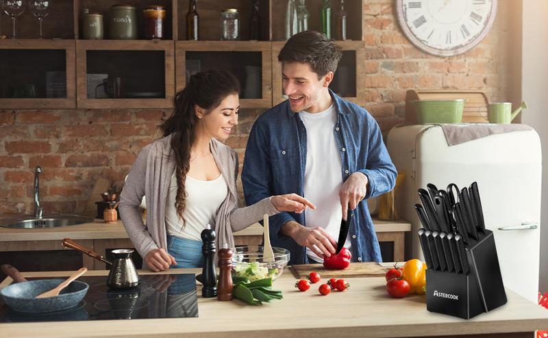 【valorant beta knife】Astercook 15-Piece Chef Knife Set, German Stainless Steel Handle, Rustproof, Black Block Storage, Includes Various Knives, Length 8 Inches Kitchenware