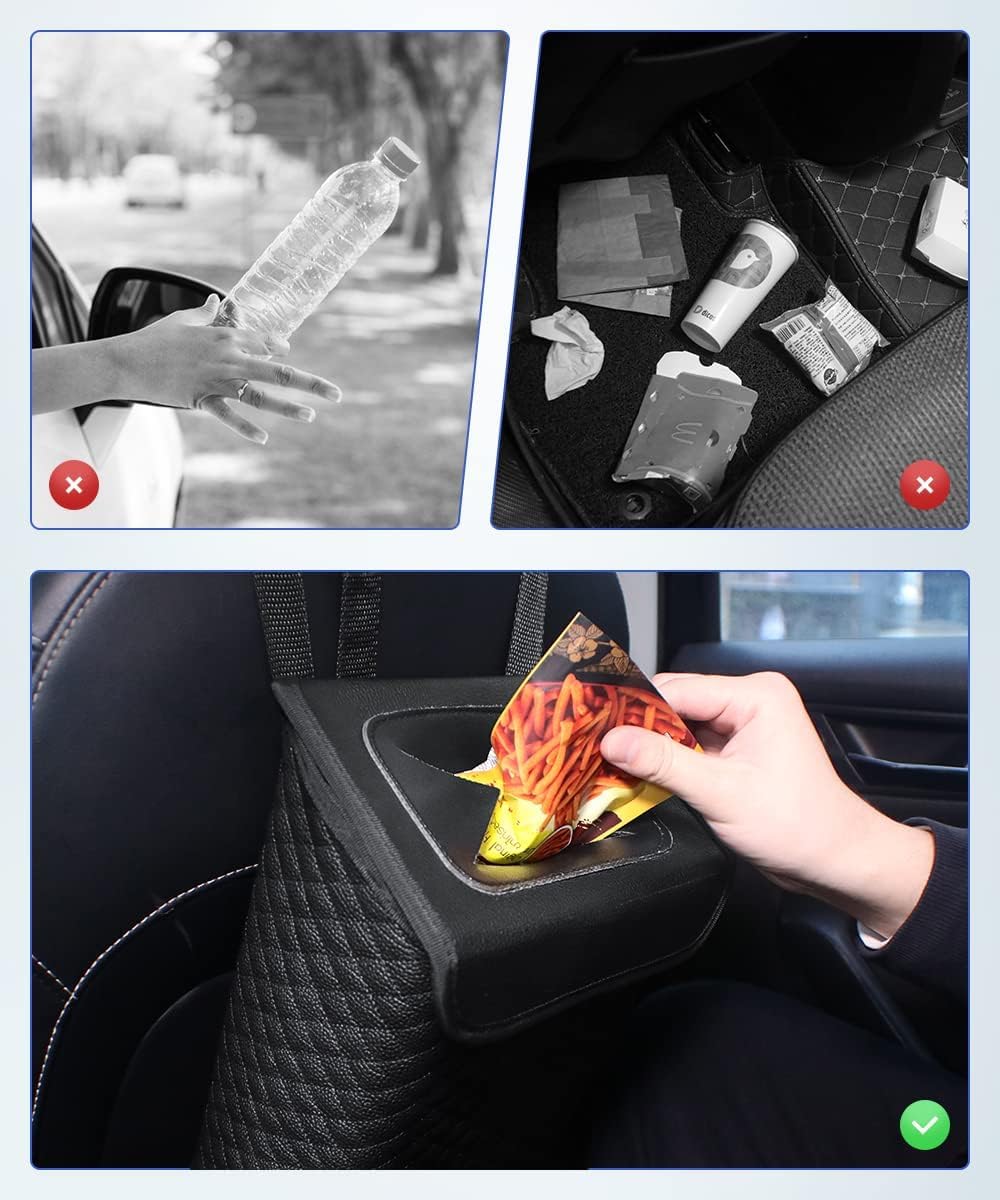 Tsumbay 2 Gallon Car Trash Can with Lid - Leakproof PU Leather Auto Garbage Bin, Removable Waterproof Liner, Hanging Car Trash Can for SUV, Truck, Travel, Camping Accessories Tsumbay 2 Gallon Car Trash Can with Lid - Leakproof PU Leather Auto Garbage Bin, Removable Waterproof Liner, Hanging Car Trash Can for SUV, Truck, Travel, Camping Accessories