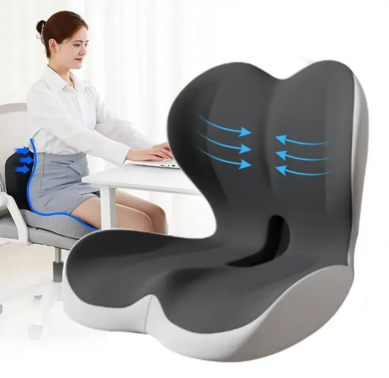 【Summerwins】Ergonomic Memory Foam Seat Cushion & Lumbar Support Pillow Set - Sciatica, Tailbone, Back Pain Relief, Machine Wash - Fits Most Office Chairs, Car Seats - Lumbar Support Solution, Seat Cushions, Prevents Heat Buildup