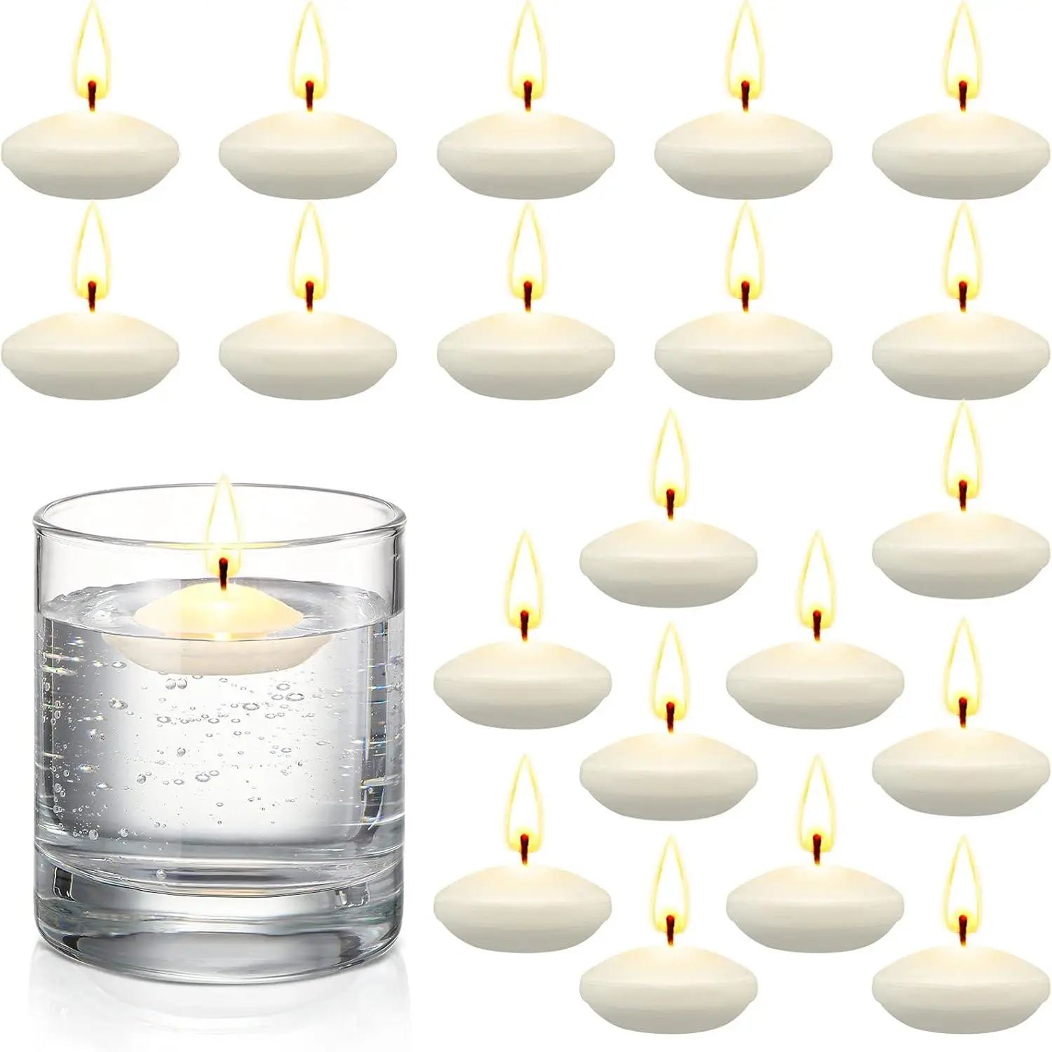 20 count Floating Candles Centerpieces for Wedding 1.5 Inch Small Unscented Floating Candles Decoration for Wedding Party Thanksgiving Halloween Christmas Holiday and  Pool Decor (White)