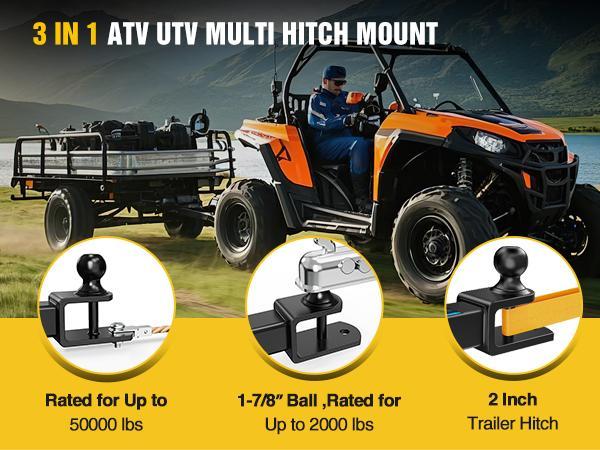 Nilight 3 in 1 ATV UTV Multi Hitch Mount with 1-7/8 inch Ball Hitch Rated 2000 LBS Fits 2 Inch Receiver Winch Strap Loop Rated 5000 LBS