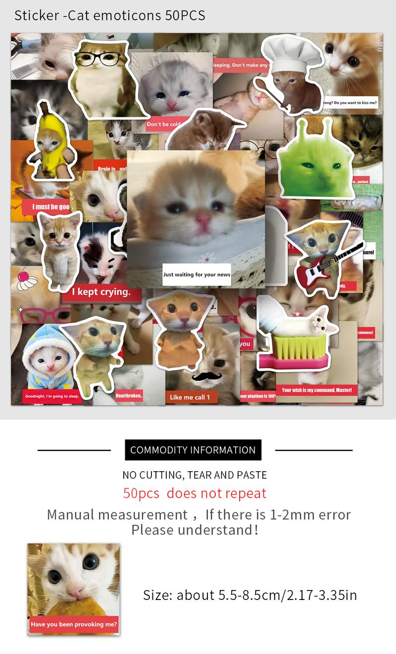 Creator Cat Meme Sticker Pack | 50 PCS Waterproof Easy Re-Use for Water Bottle Laptop Phone Gifts for Child Friends Lovers Stickers for messages