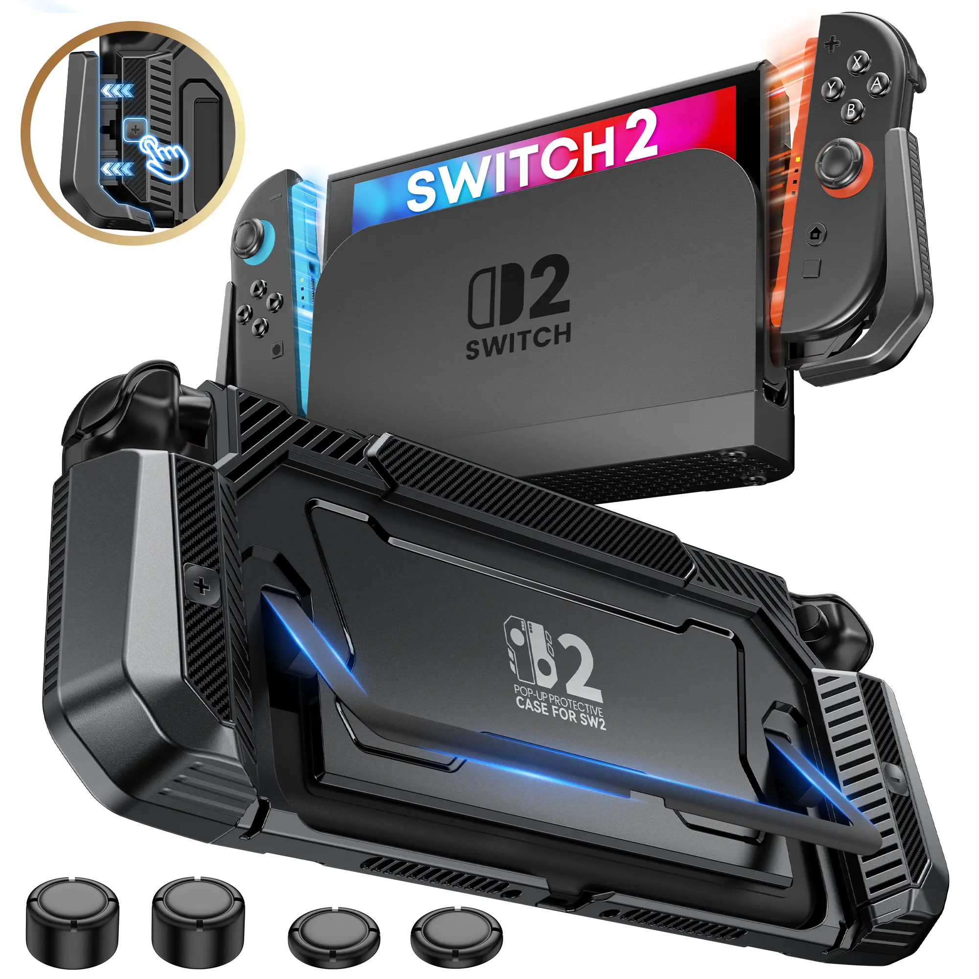 Nintendo Switch 2 1-Piece Dockable Handheld Console Shell - Slim Fit Palm-Fitting Ergonomic Grip, 1-Click Joy-Con Release, Kickstand, Charging Dock Compatible, Military-Grade Protection, All Seasons Game Commuting Accessory