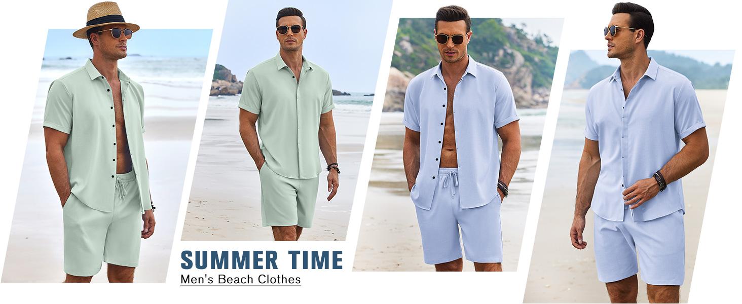 Coofandy Men's Summer Beach Outfit 2-Piece Short Sleeve Shirt & Shorts Set in Premium Linen Texture Fabric for Vacation & Casual Wear Coofandy Men's Summer Beach Outfit 2-Piece Short Sleeve Shirt & Shorts Set in Premium Linen Texture Fabric for Vacation & Casual Wear