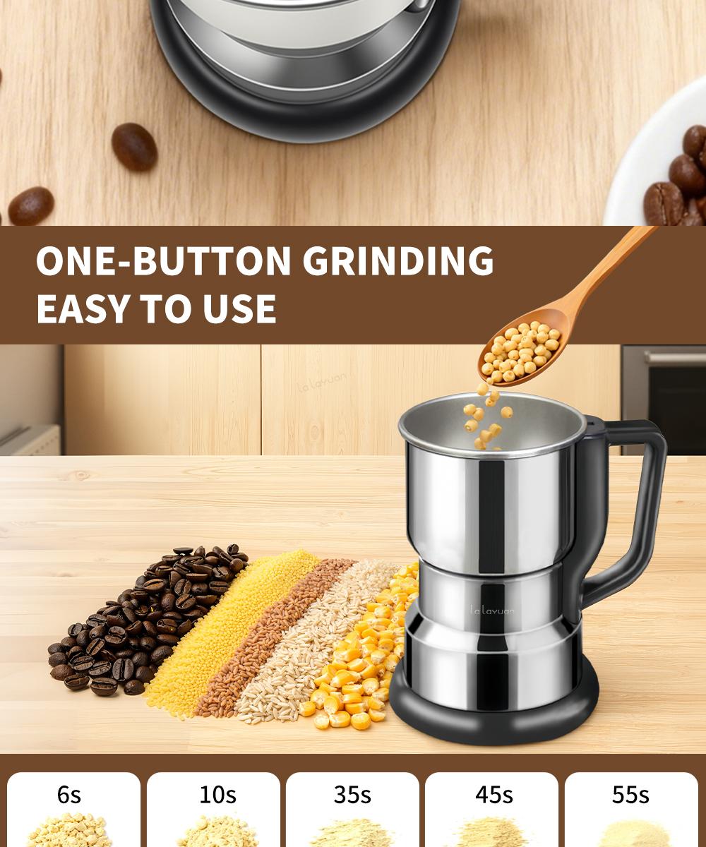 Electric Coffee Grinder Multifunctional Coffee Bean SpiceBeans Vanilla Stainless Steel Mixer 300W High PowerCrusher coffee grinder Electric Coffee Stainless SteelMeasuring Pitcher with Lid Espresso Distribution Tool withStand fast grind
