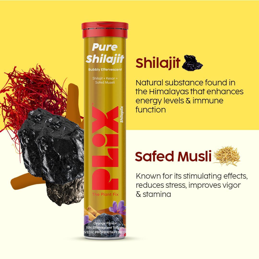 PLIX - THE PLANT FIX, Shilajit Effervescent Tablets, 500mg per 2 Tablets, For Vitality & Stamina, Orange Flavored, 15 Tablets (Pack of 1) PLIX - THE PLANT FIX, Shilajit Effervescent Tablets, 500mg per 2 Tablets, For Vitality & Stamina, Orange Flavored, 15 Tablets (Pack of 1)