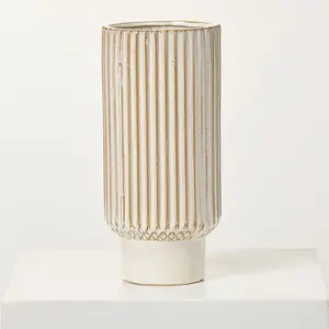 Astor Ivory Fluted Ceramic Vase with Smooth Footed Base - Available In 2 Sizes