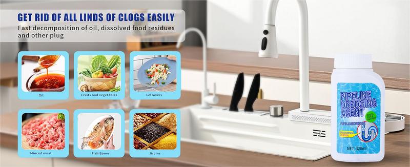 Liapu Powerful Pipe Dredging Agent for Kitchen and Toilet Pipelines - Dissolves 200+ Blockages and Kills 99% of Bacteria