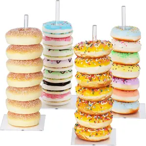 4 Pack Clear Acrylic Donut Stands – Donut & Bagel Display Towers for Dessert Tables | Perfect for Weddings, Birthdays, Baby Showers, Christmas & Party Treats