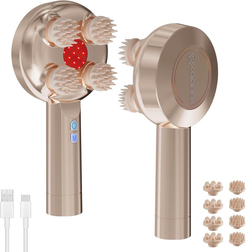 COMFIER Handheld Scalp Massager Hair Growth,Cordless Hair Head Massager with 3 Modes & 8 Silicone Claws,IPX7 Waterproof Body Massager for Stress Relax,Pet Massage,Head Scratcher,Gifts Men,Women(Gold)（Black）