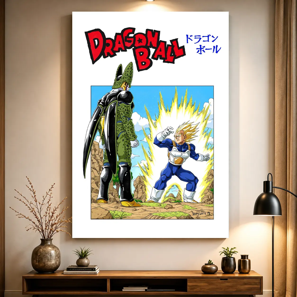 Dragon Ball Gohan vs Cell Graphic Poster - Decorative Framed Pine Wood & Metal Japanese Anime Art, Perfect Gift for Dragon Ball Fans, Home Bedroom Decor