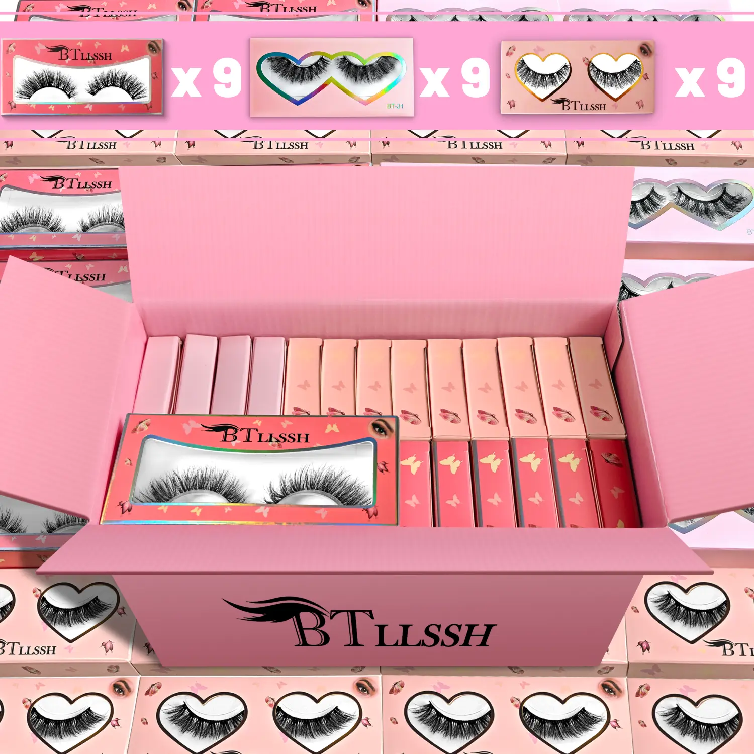BTLLSSH 3D5D Faux Mink Lashes 3 Styles 100% Handmade Luxurious Lightweight False Eyelashes 27 Pairs Pack for Makeup Cosmetic Youth Daily,sunscreen