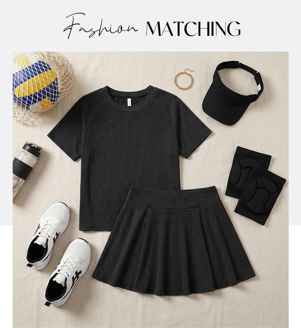 EVALESS Women's 2 Piece Sets Ribbed Knit Short Sleeve Tops & Lined Pleated Mini Skirt Lounge Sets Comfy Summer Outfits Soft Tracksuit Basic Womenswear - Casual