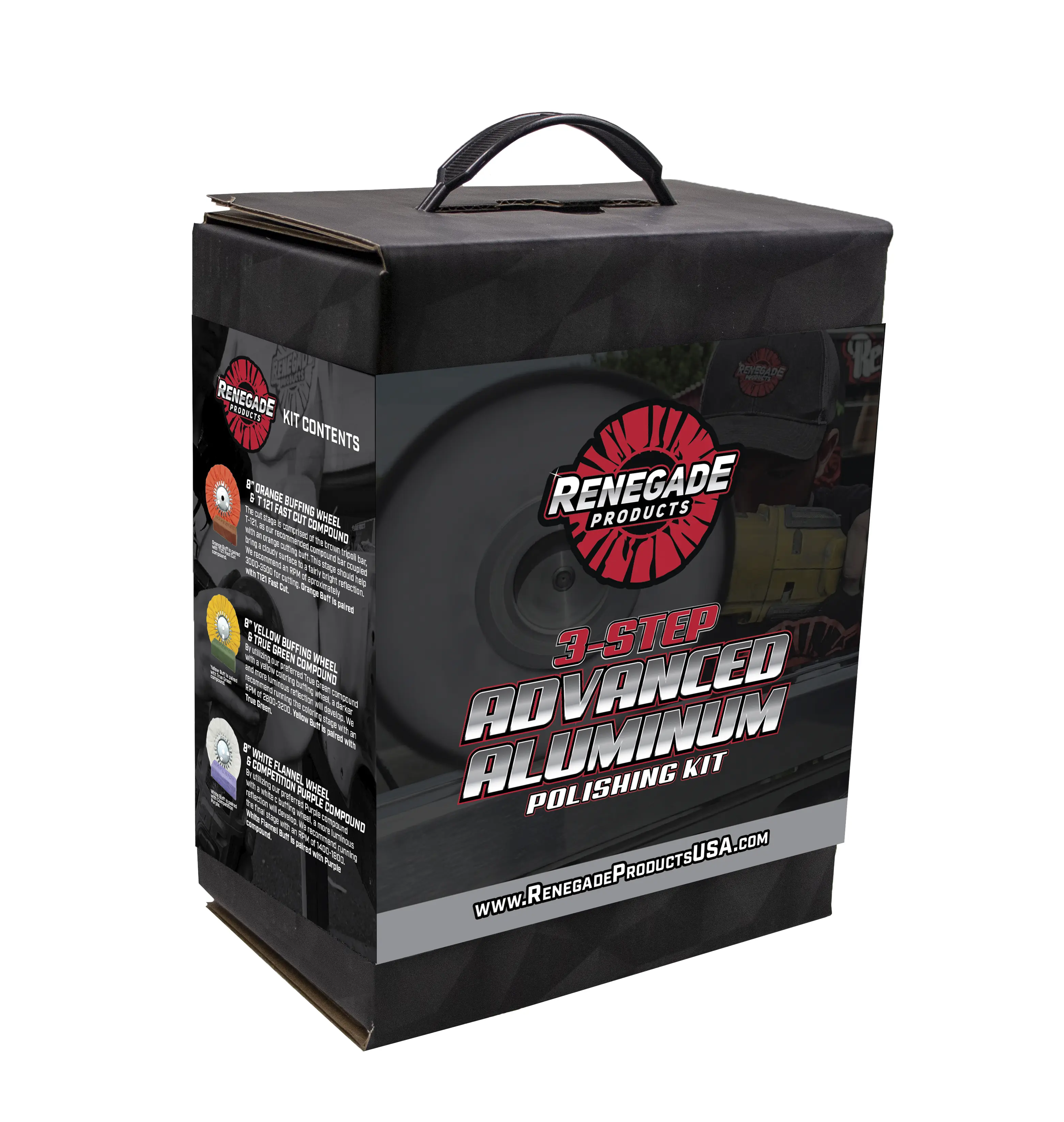 Renegade Products 3-Step Advanced Aluminum Polishing Kit – Complete Mirror Shine System for Big Rigs, Marine & Metal Restoration | Includes Buffing Wheels, Compounds