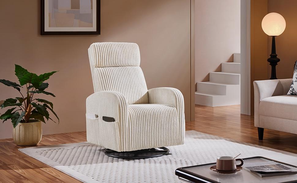 【On Sale】Yaheetech Corduroy Swivel Nursing Glider Chair with Side Pockets, High-Density Foam, 300 lb Capacity, Easy Assembly, 27" W x 35" D x 39.5" H