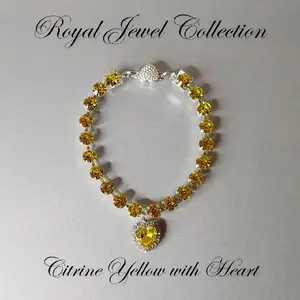 Pet Collar Citrine Crystal Diamond Heart Necklace Magnetic Breakaway Safe for Dogs & Cats