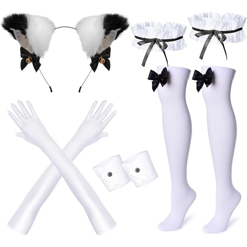 Wannsee Anime French Maid Apron Lolita Fancy Dress Cosplay Costume Furry Cat Ear Gloves Socks set(S)L