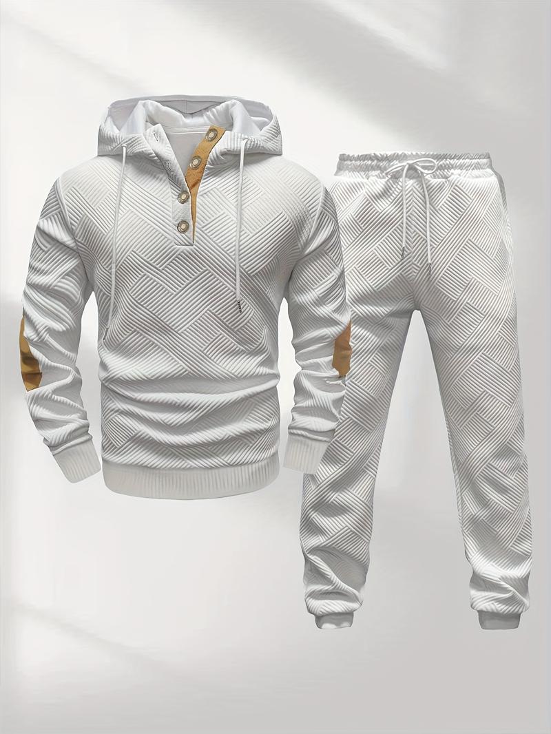 Men's casual fashion suit knitted jacquard sweatshirt and pants two-piece set