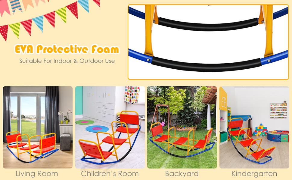 Costzon Seesaw Teeter Totter, 2 in 1 Metal Rocking Seesaw for Toddlers with Easy-Grip Handles, Indoor Outdoor Toy Gifts for Ages 3-8 Costzon Seesaw Teeter Totter, 2 in 1 Metal Rocking Seesaw for Toddlers with Easy-Grip Handles, Indoor Outdoor Toy Gifts for Ages 3-8