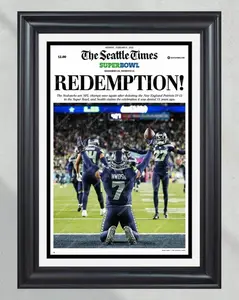 2026 Seattle Seahawks "REDEMPTION" Super Bowl LX Champions vs Patriots Unframed Poster, Seahawks Victory Newspaper, Seattle Football Pride Wall Art, NFL Championship Decor.