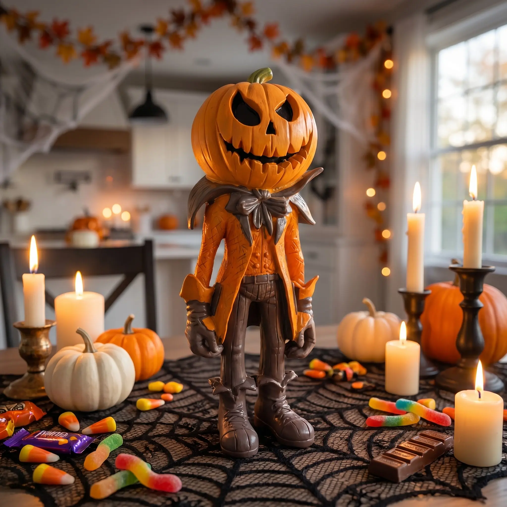 Halloween Pumpkin Man Statue in Raincoat, Whimsical Resin Ornament for Home Decor, Festive Decoration, Party Decor Supplies, 1-Piece Halloween Decoration Gift