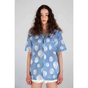 'Desi' Short Sleeve Resort Shirt in Blue Daytime Moon