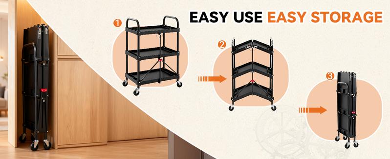 85-188 Pack-N-Roll Folding Collapsible Service Cart, 150LB Capacity, Black